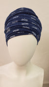 T'Wrap Headwrap -  White butterfly on Navy Blue -  Mixed fibres - ThandiWrap